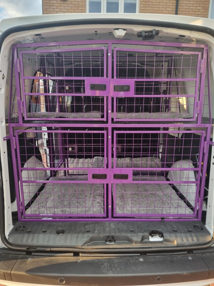 The purpose-built crates inside the van
